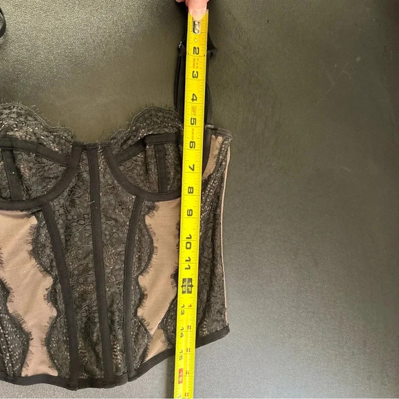 Women’s Small Corset Black Taupe Boned Lace Dark Romantic‎ Whimsigoth Coquette - Picture 10 of 12